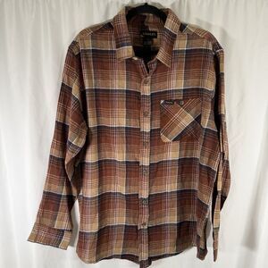 New Stanley Shirt Men's Large Brown Plaid Button Up Shirt Collared Long Sleeve